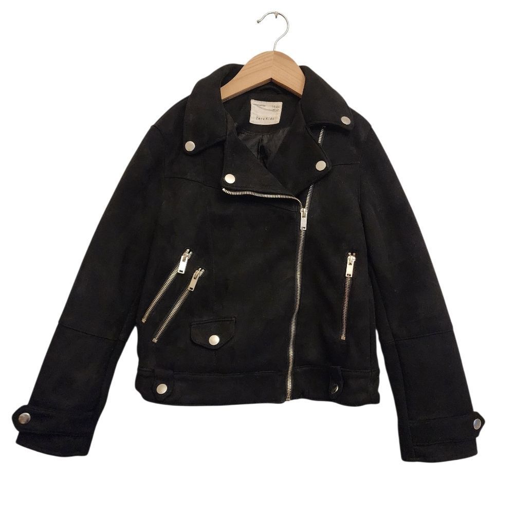 Zara Kids Faux Suede Black Moto Jacket - Size 10